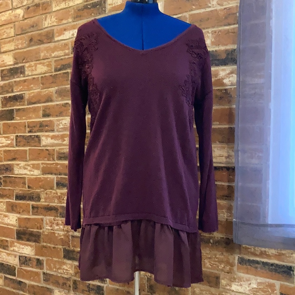 Purple Sweater with Faux Undershirt— Size Large